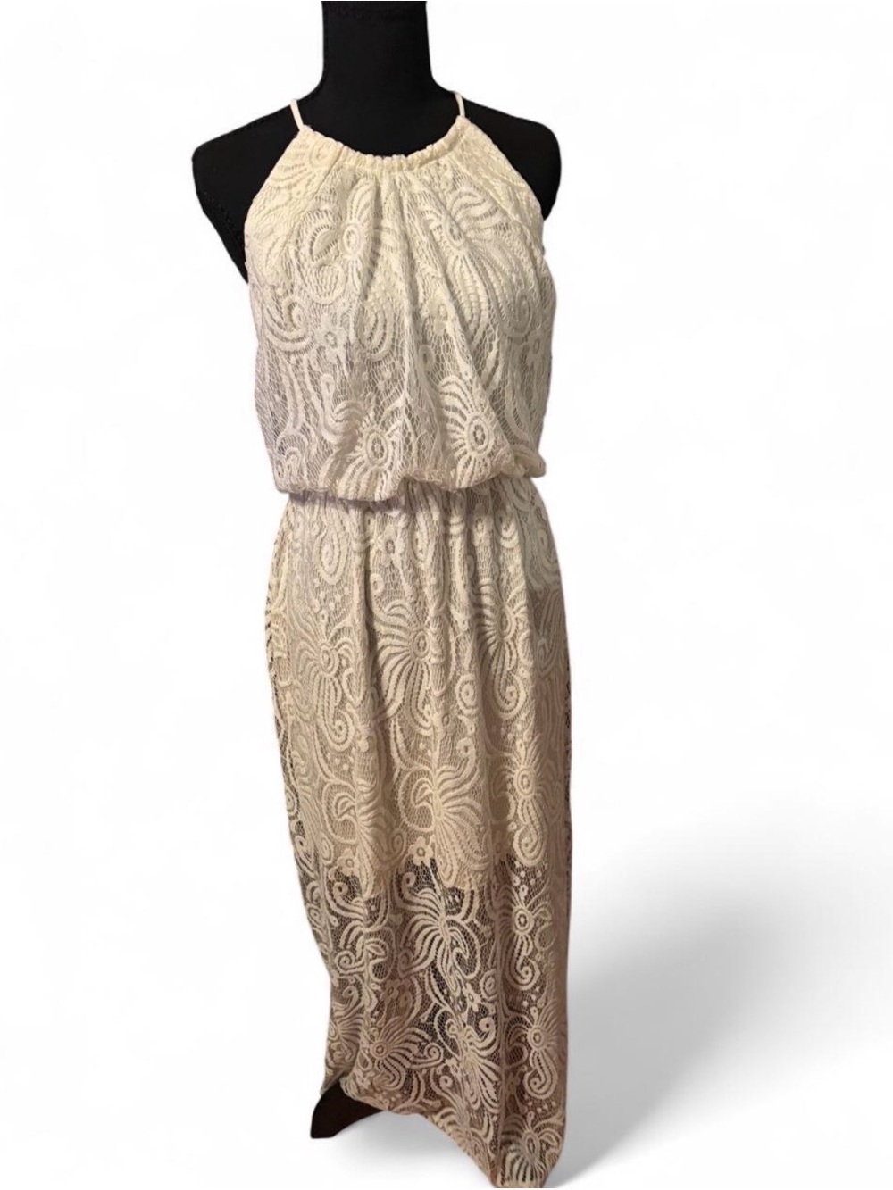 Sweet Storm White Lace Maxi Halter Dress Size L